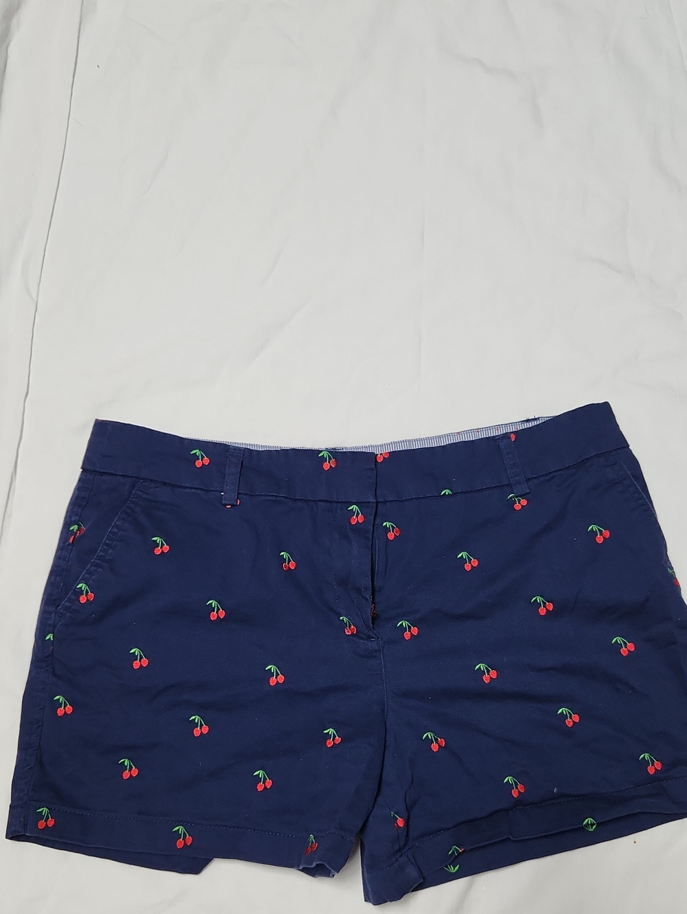 British Khaki Navy Cherry Embroidered Shorts